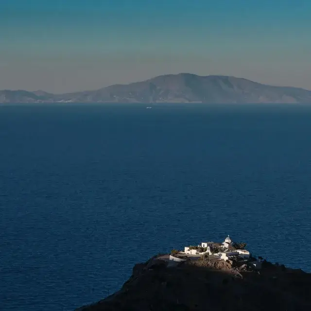 Loving a break from the UK on the tiny island of Kea. Here’s the last moment of sun on the monastery beneath us x